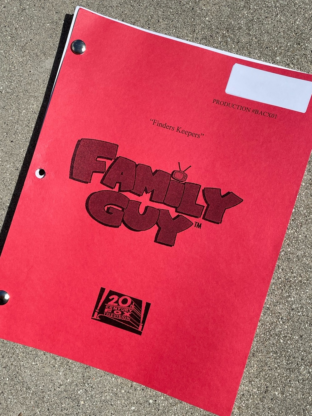 Family Guy 2012 Production Used Table Script Finders Keepers SEASON 12 PREMIER!
